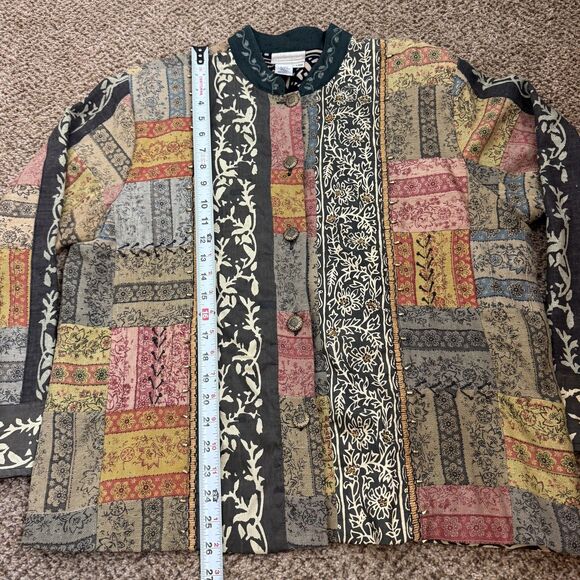Coldwater Creek Sze Large Jacket Silk Beaded Patchwork Button Down Boho Artsy - Picture 8 of 9